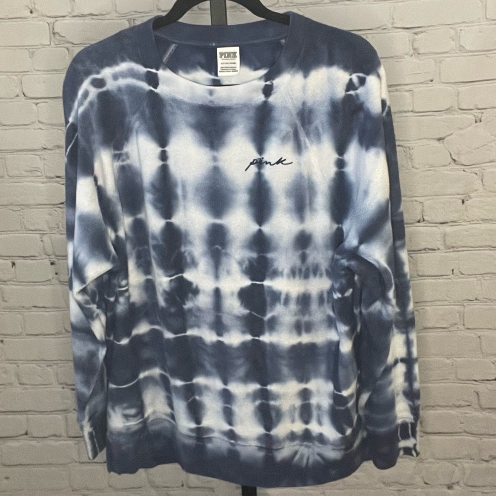 Victoria's Secret Pink Blue Tie Dye Crew Neck Sweater Size Small